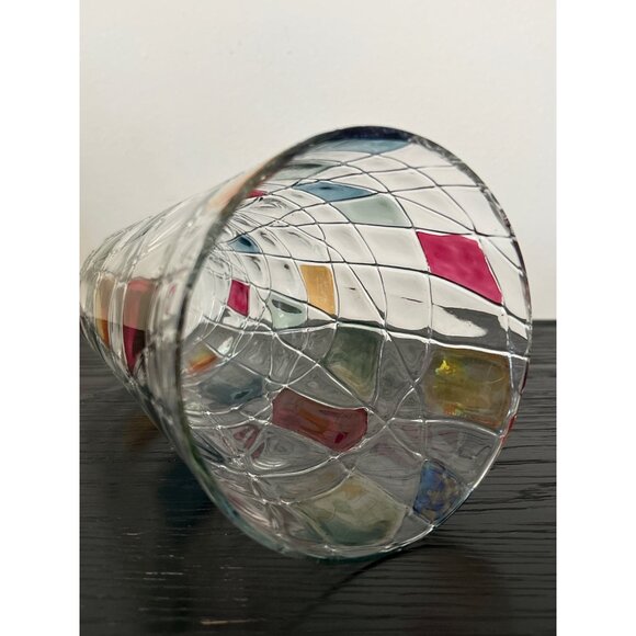 Retired PARTYLITE Flash Painted Mosaic Calypso Glass Vase 10.25" Tall Abstract - Picture 7 of 9